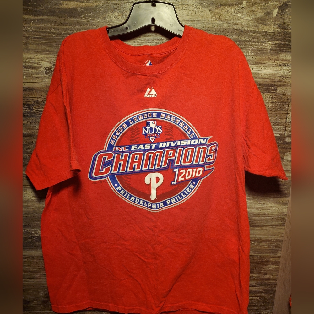 Phillies Baseball East Division Champs MLB Majestic Shirt‎ XL 2010 Double Sided
